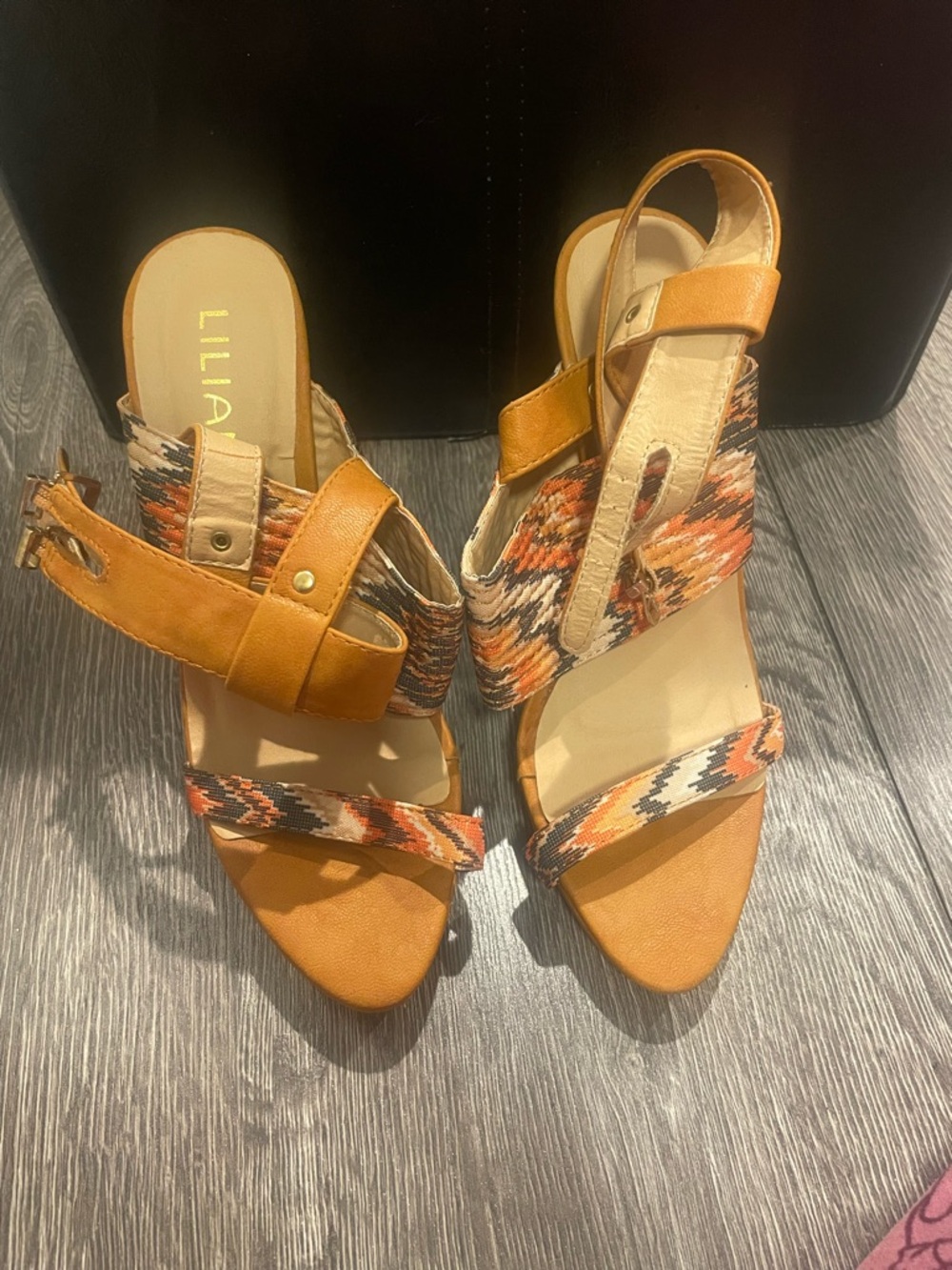 Lillian Tan Multicolor Woven Strap Heeled Sandals